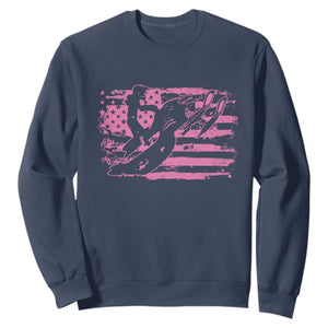 Snowmobile Snowcross Girls Pink American Flag Sweatshirt TS11 Navy Print Your Wear