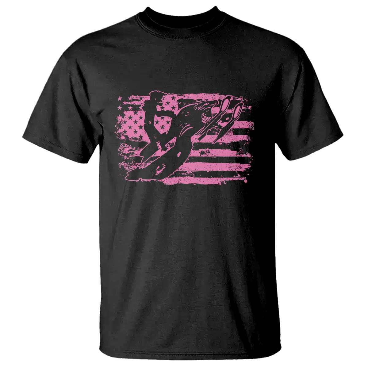Snowmobile Snowcross Girls Pink American Flag T Shirt - Print Your Wear
