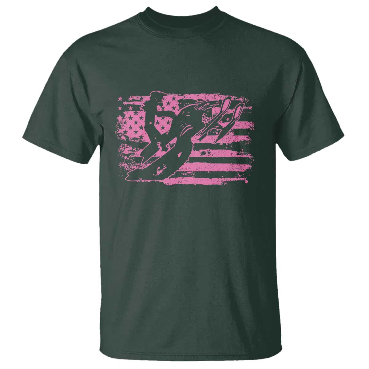 Snowmobile Snowcross Girls Pink American Flag T Shirt TS11 Dark Forest Green Print Your Wear