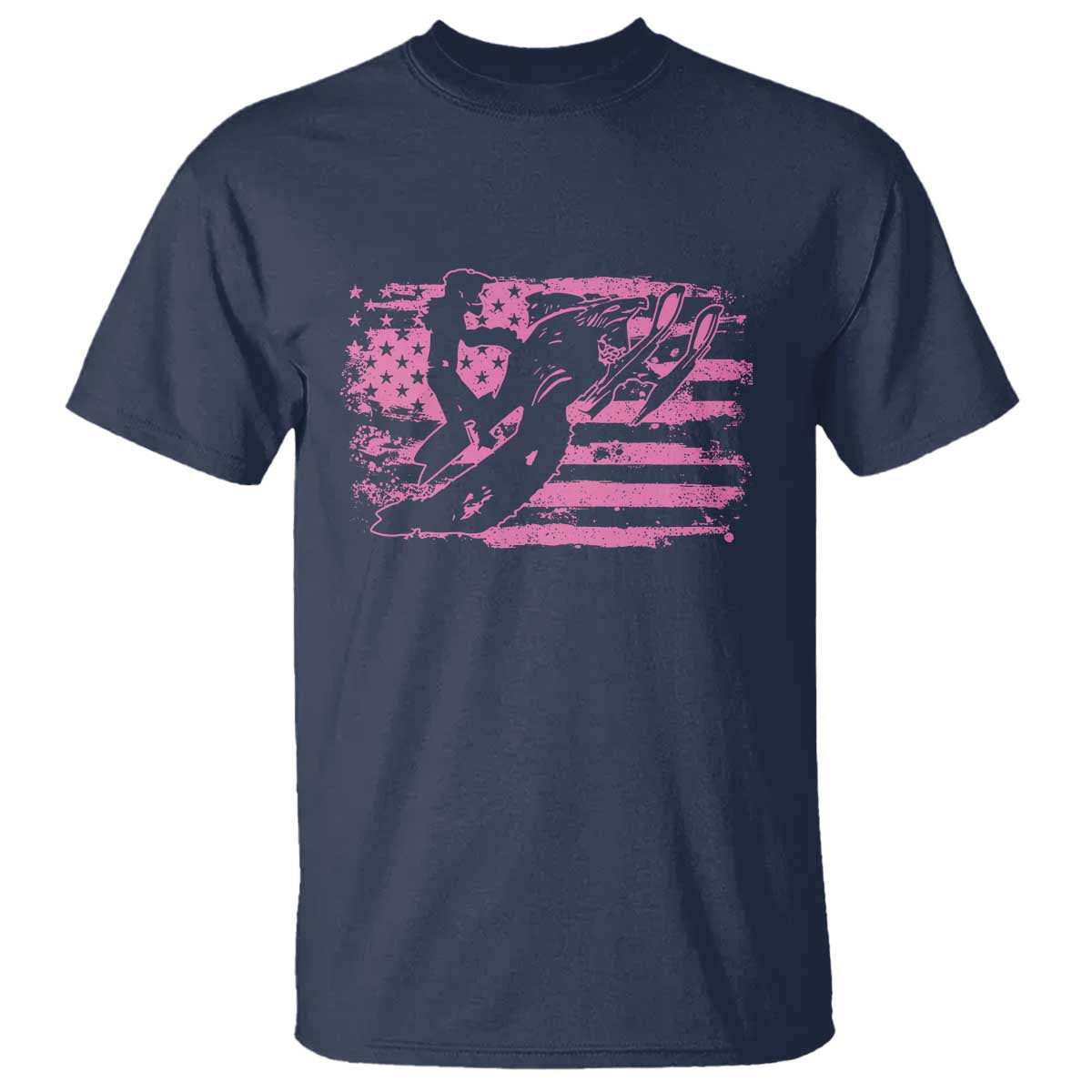 Snowmobile Snowcross Girls Pink American Flag T Shirt TS11 Navy Print Your Wear