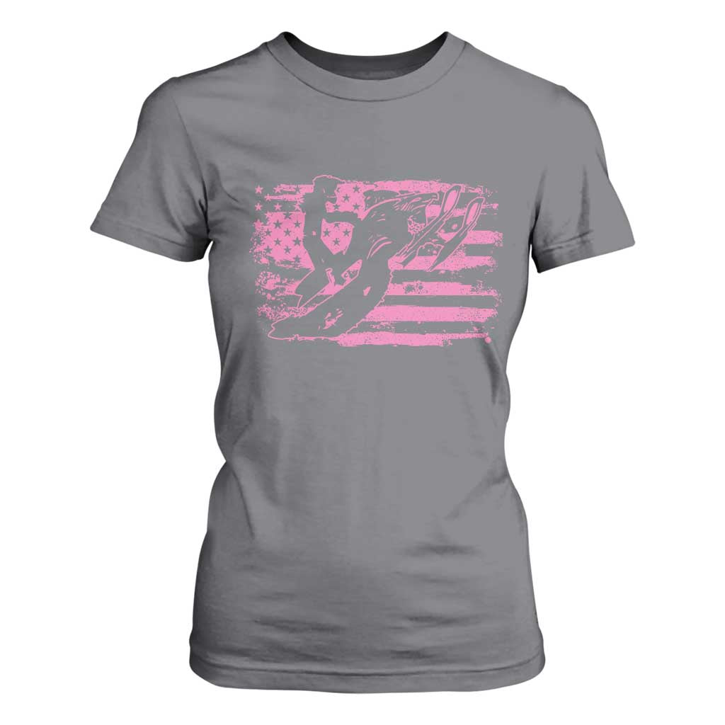 Snowmobile Snowcross Girls Pink American Flag T Shirt For Women TS11 Charcoal Print Your Wear