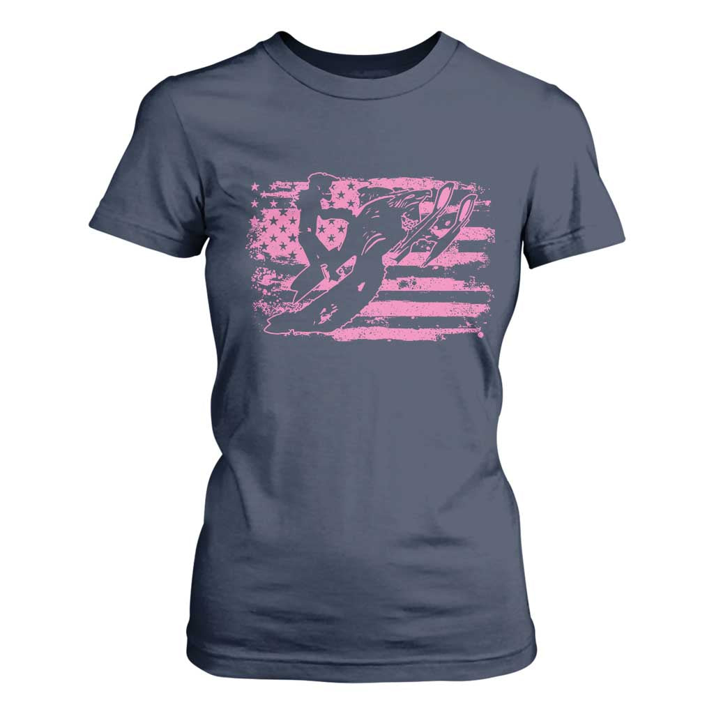 Snowmobile Snowcross Girls Pink American Flag T Shirt For Women TS11 Navy Print Your Wear
