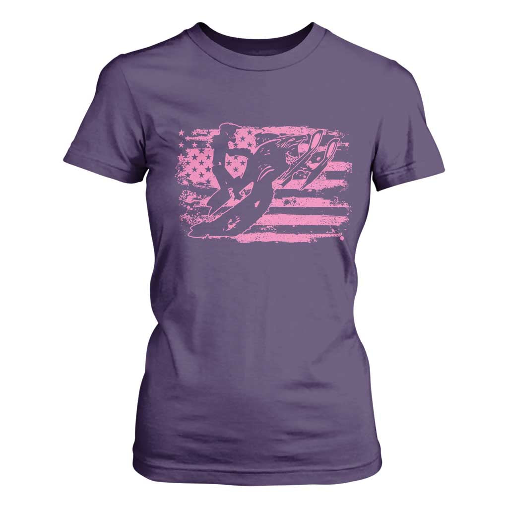 Snowmobile Snowcross Girls Pink American Flag T Shirt For Women TS11 Purple Print Your Wear