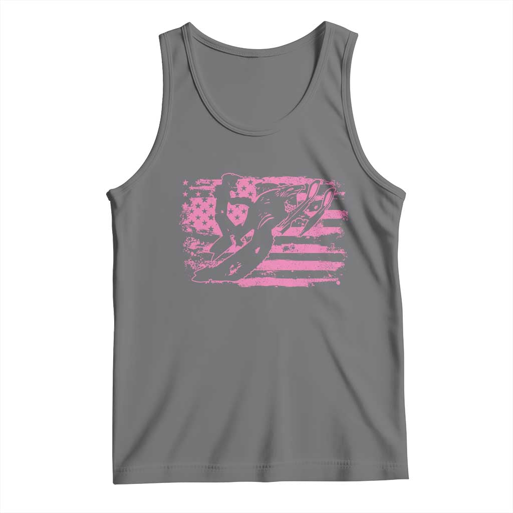 Snowmobile Snowcross Girls Pink American Flag Tank Top TS11 Black Heather Print Your Wear