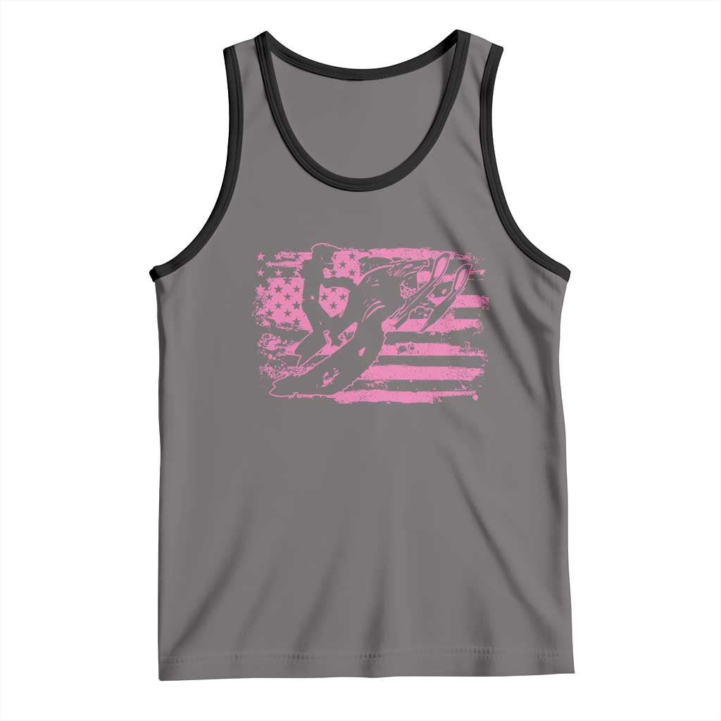Snowmobile Snowcross Girls Pink American Flag Tank Top TS11 Deep Heather Black Print Your Wear