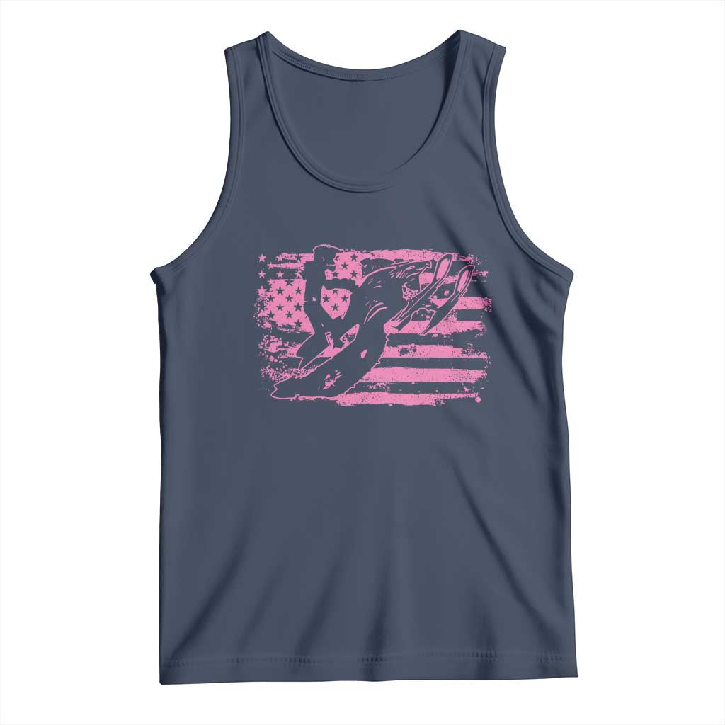 Snowmobile Snowcross Girls Pink American Flag Tank Top TS11 Navy Print Your Wear