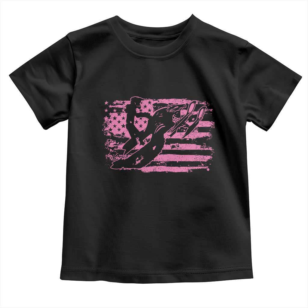 Snowmobile Snowcross Girls Pink American Flag Toddler T Shirt - Print Your Wear
