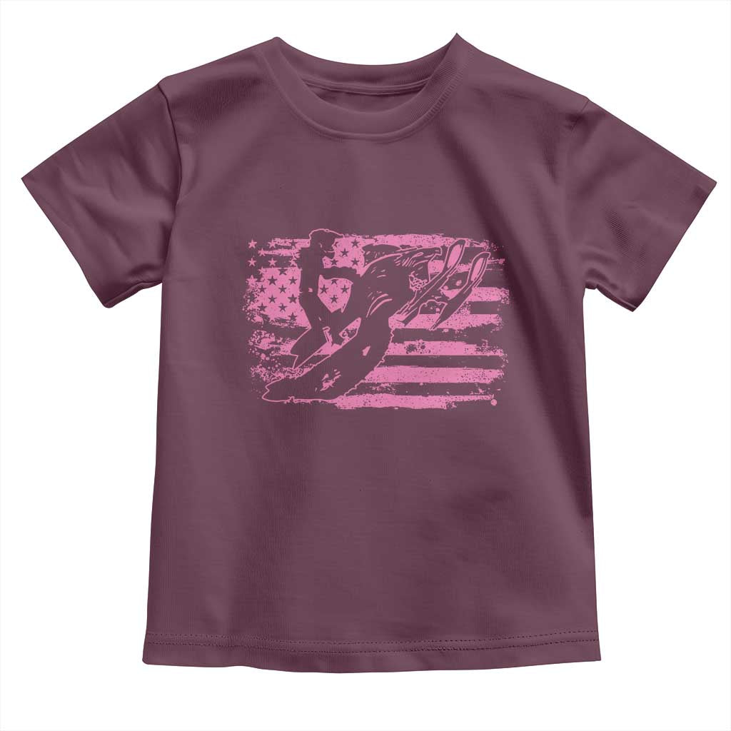 Snowmobile Snowcross Girls Pink American Flag Toddler T Shirt TS11 Maroon Print Your Wear