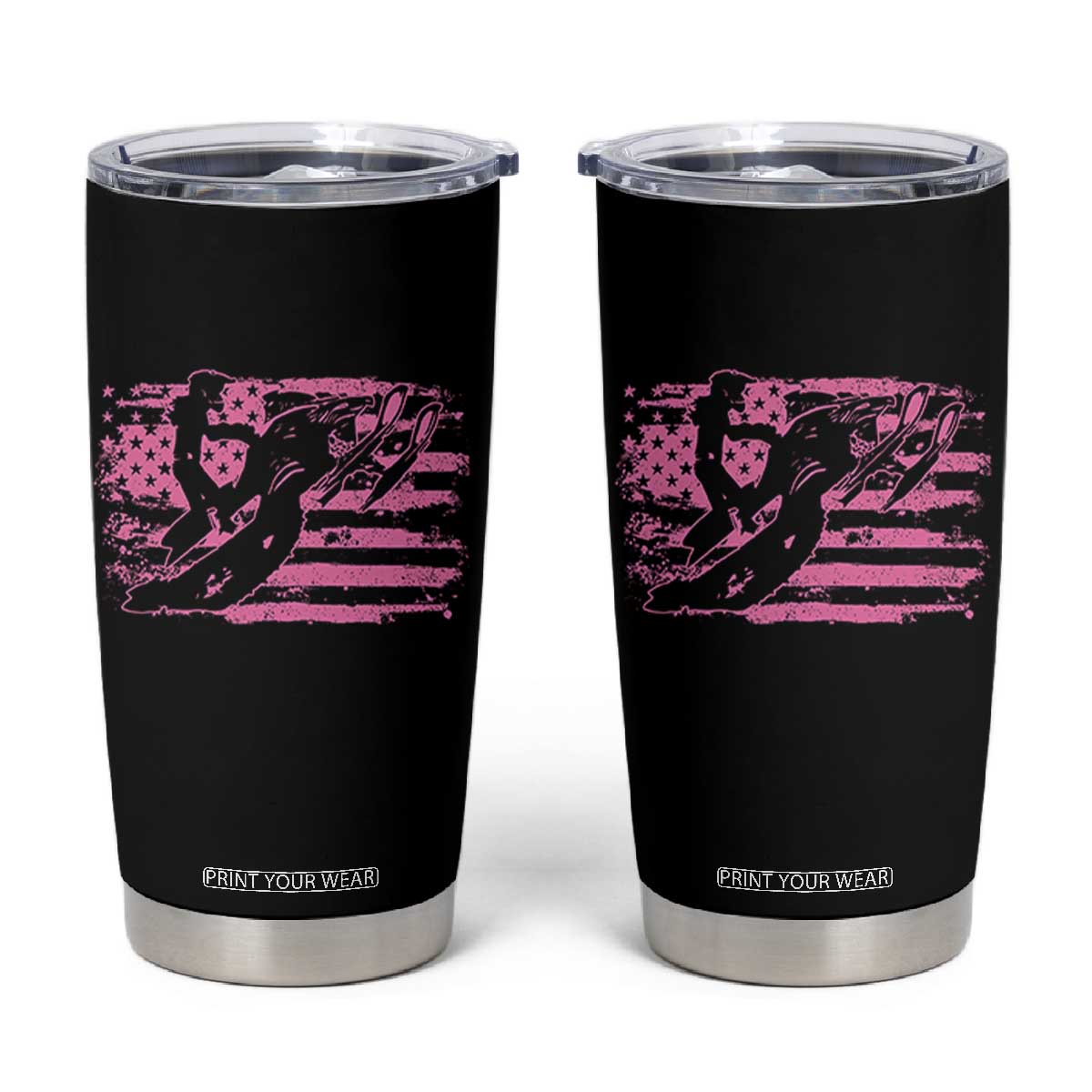 Snowmobile Snowcross Girls Pink American Flag Tumbler Cup TS11 Black Print Your Wear