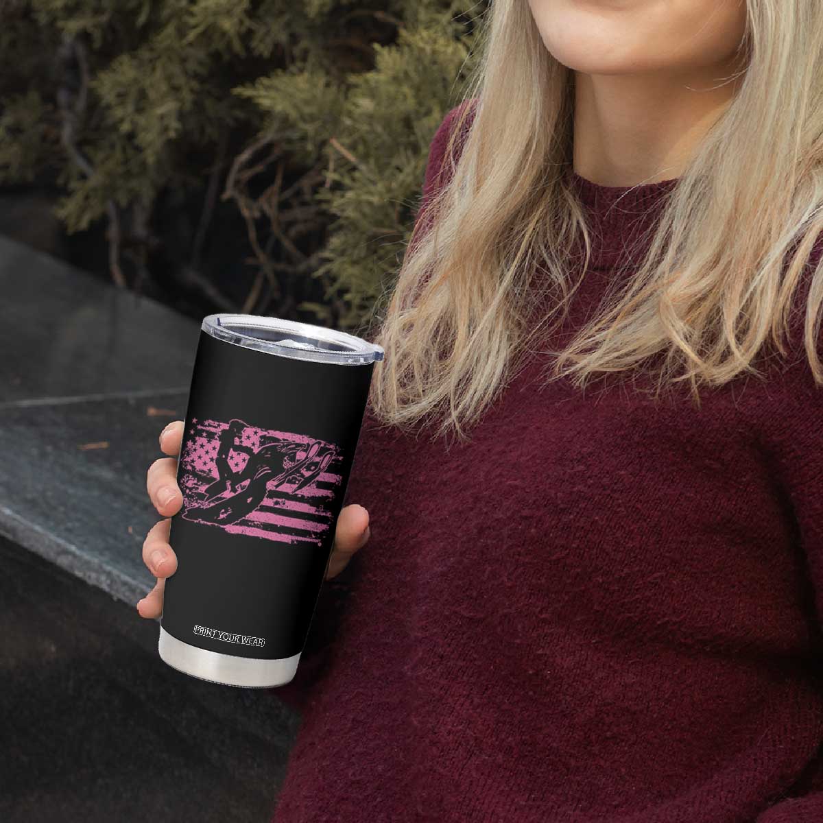 Snowmobile Snowcross Girls Pink American Flag Tumbler Cup TS11 Print Your Wear