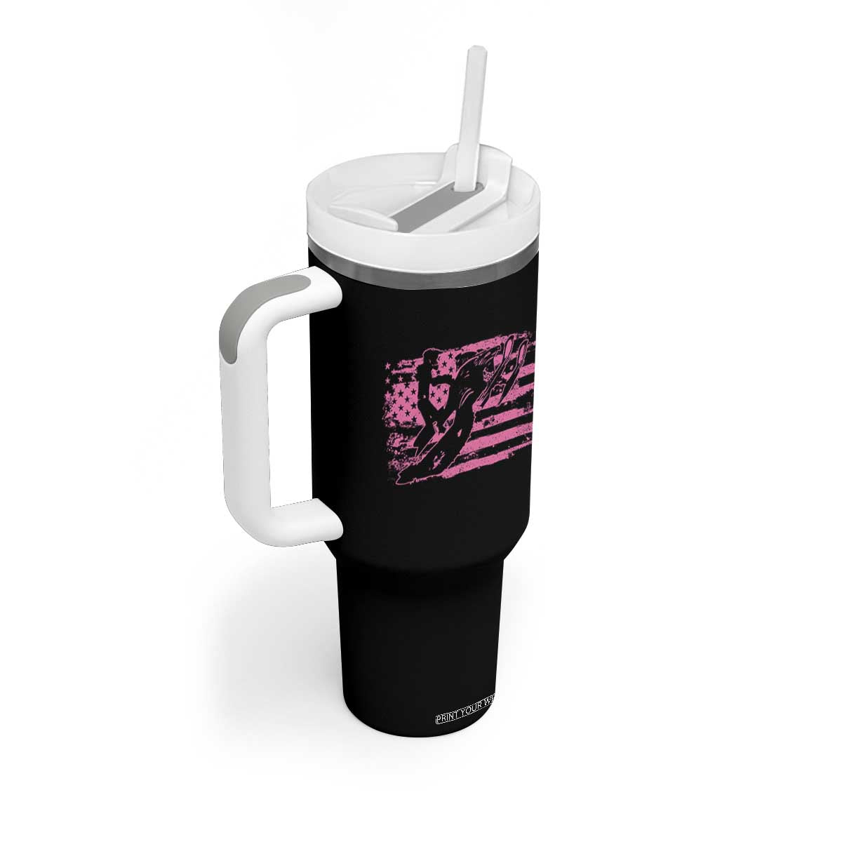 Snowmobile Snowcross Girls Pink American Flag Tumbler With Handle TS11 Print Your Wear