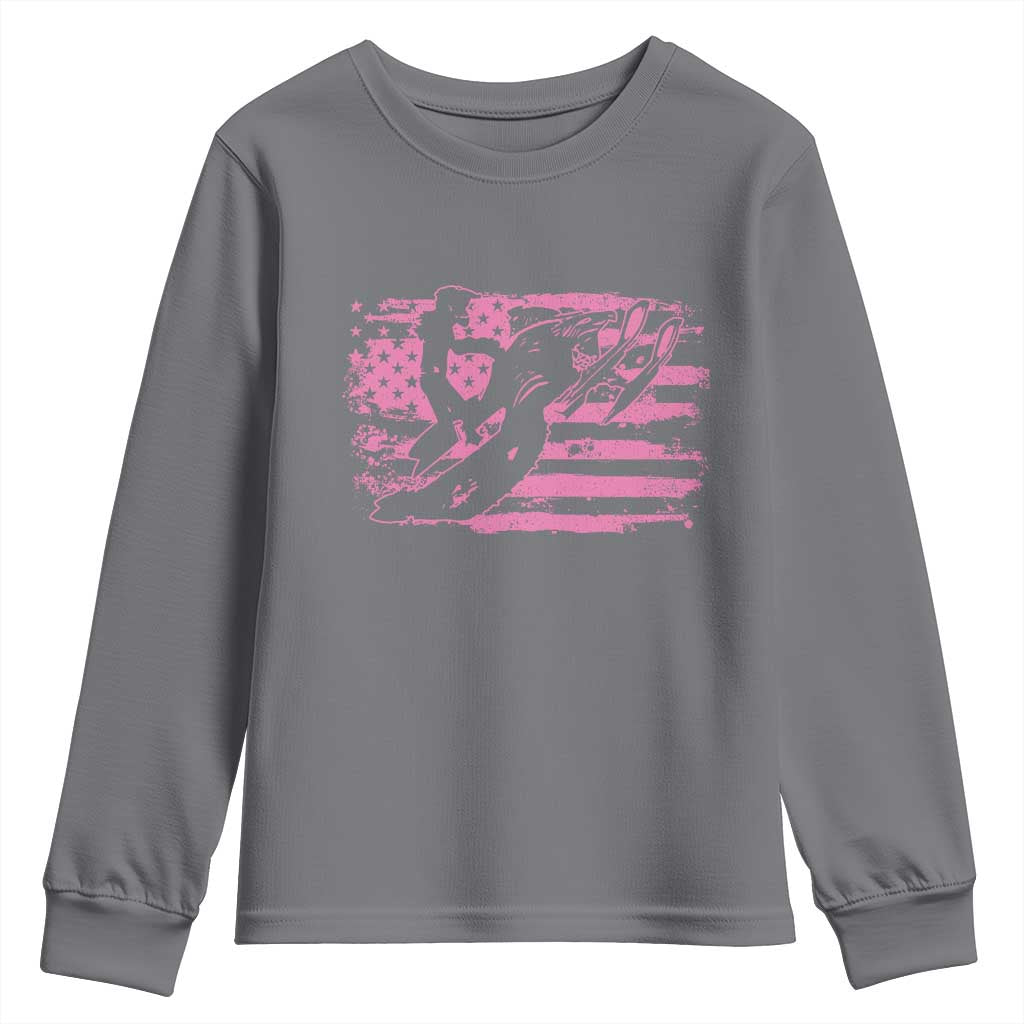 Snowmobile Snowcross Girls Pink American Flag Youth Sweatshirt TS11 Charcoal Print Your Wear
