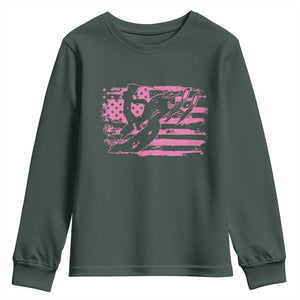 Snowmobile Snowcross Girls Pink American Flag Youth Sweatshirt TS11 Dark Forest Green Print Your Wear