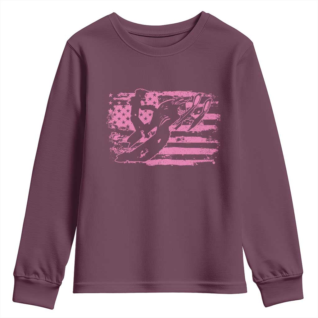 Snowmobile Snowcross Girls Pink American Flag Youth Sweatshirt TS11 Maroon Print Your Wear