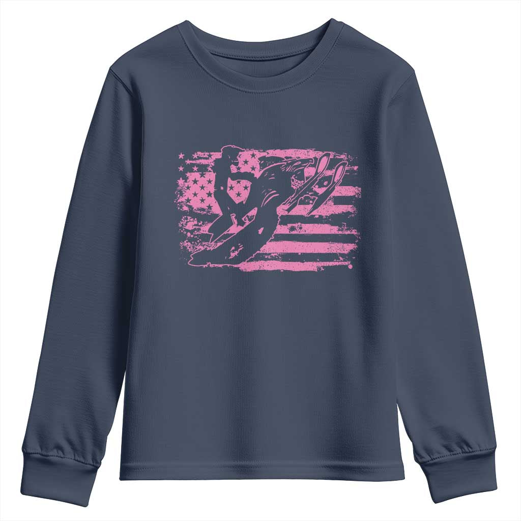 Snowmobile Snowcross Girls Pink American Flag Youth Sweatshirt TS11 Navy Print Your Wear
