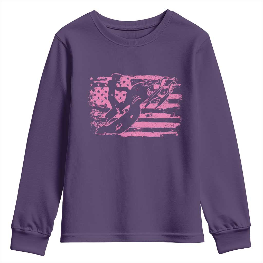 Snowmobile Snowcross Girls Pink American Flag Youth Sweatshirt TS11 Purple Print Your Wear