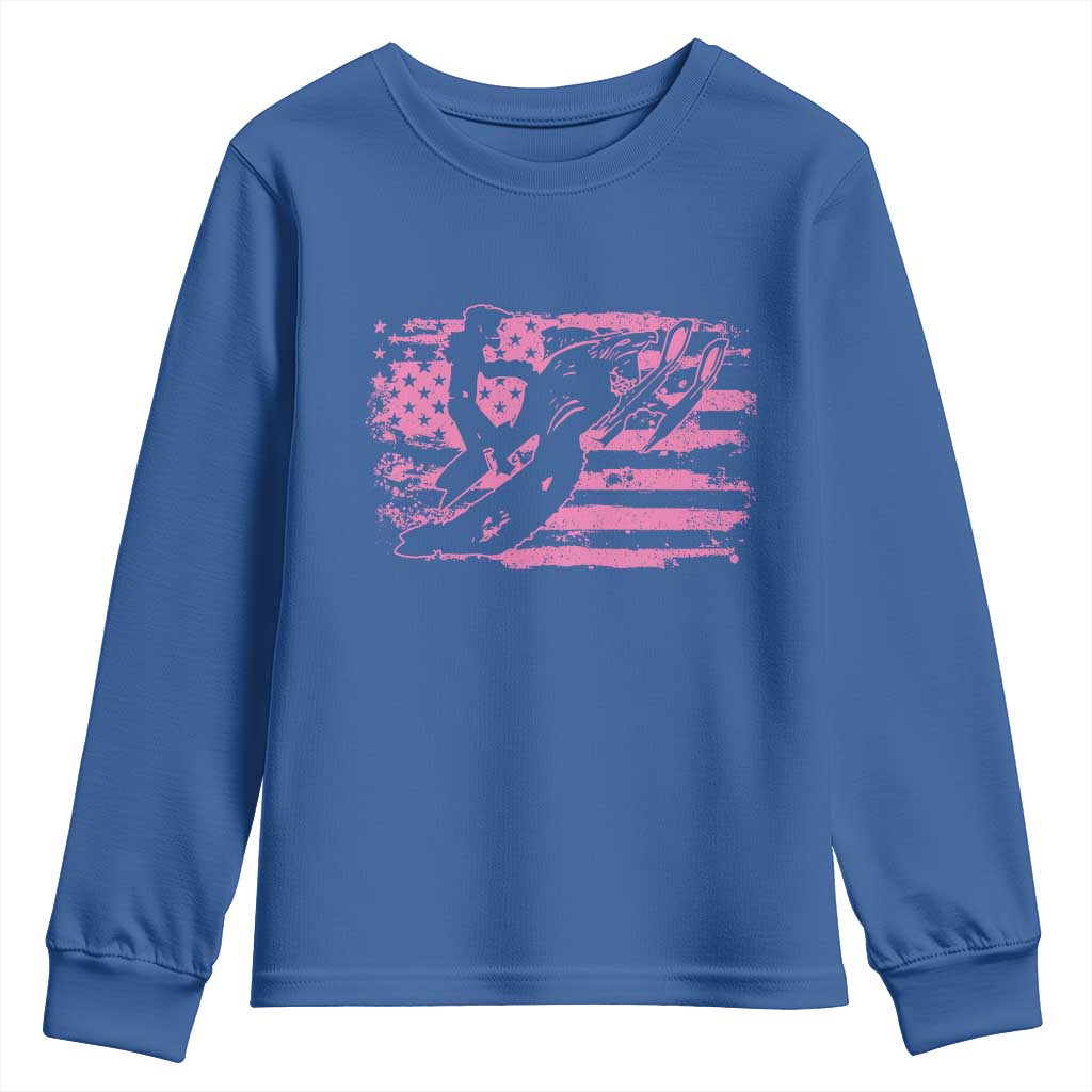 Snowmobile Snowcross Girls Pink American Flag Youth Sweatshirt TS11 Royal Blue Print Your Wear