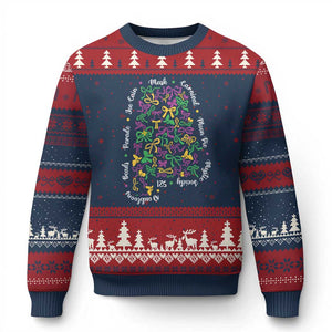 Funny Mardi Gras Alabama Map Coquette Bow Ugly Christmas Sweater Moon Pie Carnival Joe Cain Beads TS11 Navy Red Print Your Wear