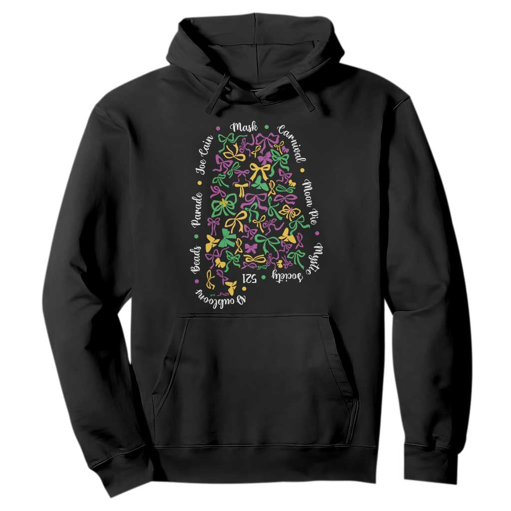 Funny Mardi Gras Alabama Map Coquette Bow Hoodie Moon Pie Carnival Joe Cain Beads TS11 Black Print Your Wear