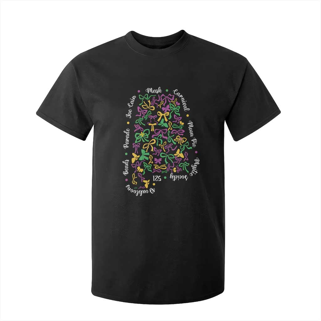 Funny Mardi Gras Alabama Map Coquette Bow T Shirt For Kid Moon Pie Carnival Joe Cain Beads TS11 Black Print Your Wear