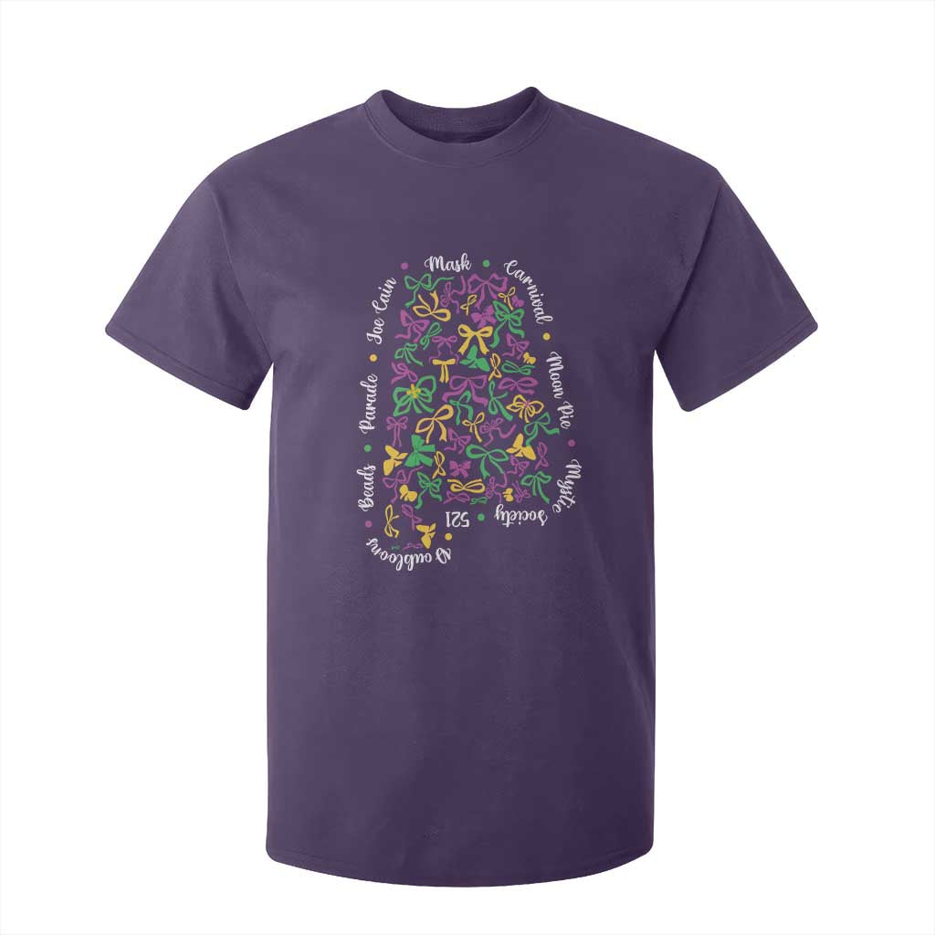 Funny Mardi Gras Alabama Map Coquette Bow T Shirt For Kid Moon Pie Carnival Joe Cain Beads TS11 Purple Print Your Wear