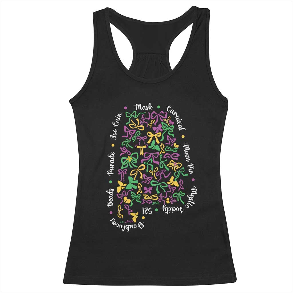 Funny Mardi Gras Alabama Map Coquette Bow Racerback Tank Top Moon Pie Carnival Joe Cain Beads TS11 Black Print Your Wear