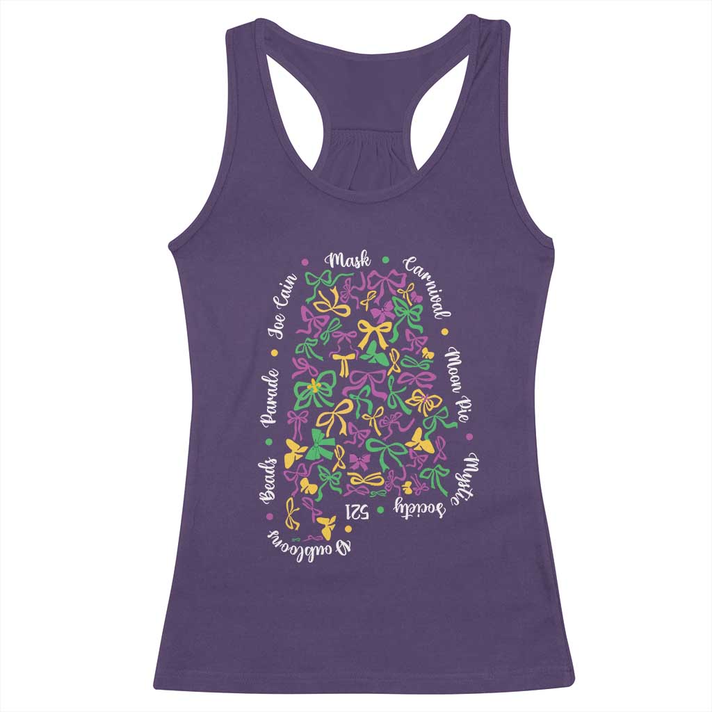 Funny Mardi Gras Alabama Map Coquette Bow Racerback Tank Top Moon Pie Carnival Joe Cain Beads TS11 Purple Print Your Wear