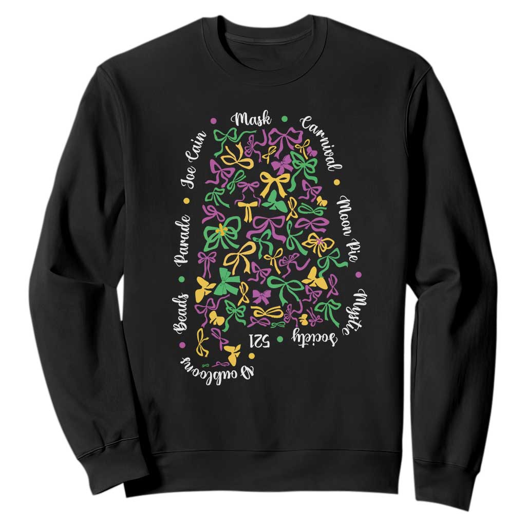 Funny Mardi Gras Alabama Map Coquette Bow Sweatshirt Moon Pie Carnival Joe Cain Beads TS11 Black Print Your Wear