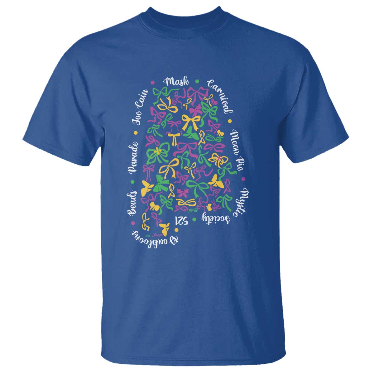 Funny Mardi Gras Alabama Map Coquette Bow T Shirt Moon Pie Carnival Joe Cain Beads TS11 Royal Blue Print Your Wear