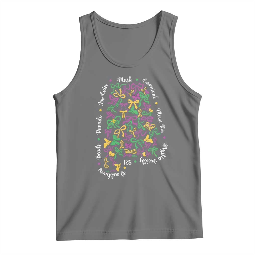 Funny Mardi Gras Alabama Map Coquette Bow Tank Top Moon Pie Carnival Joe Cain Beads TS11 Black Heather Print Your Wear