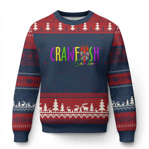 Funny Mardi Gras Cajun Crawfish Season Ugly Christmas Sweater TS11 Navy Red Print Your Wear