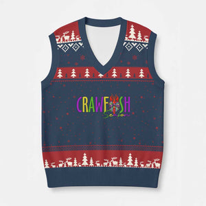 Funny Mardi Gras Cajun Crawfish Season V-Neck Knit Sweater Vest TS11 Navy Red Print Your Wear
