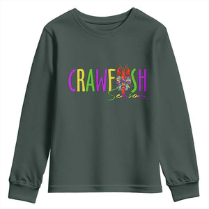 Funny Mardi Gras Cajun Crawfish Season Youth Sweatshirt TS11 Dark Forest Green Print Your Wear
