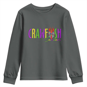Funny Mardi Gras Cajun Crawfish Season Youth Sweatshirt TS11 Dark Heather Print Your Wear