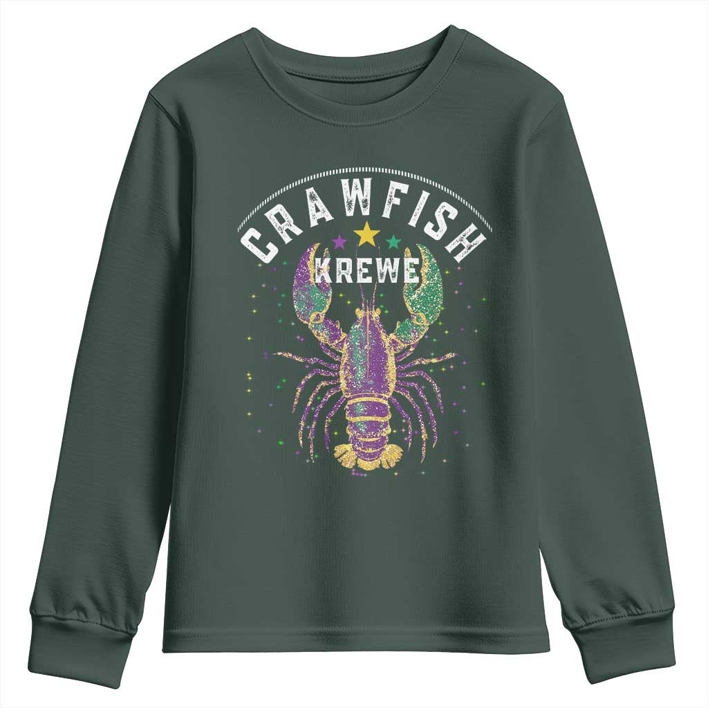 Funny Cajun Crawfish Boil Mardi Gras Youth Sweatshirt Crawfish Krewe TS11 Dark Forest Green Print Your Wear