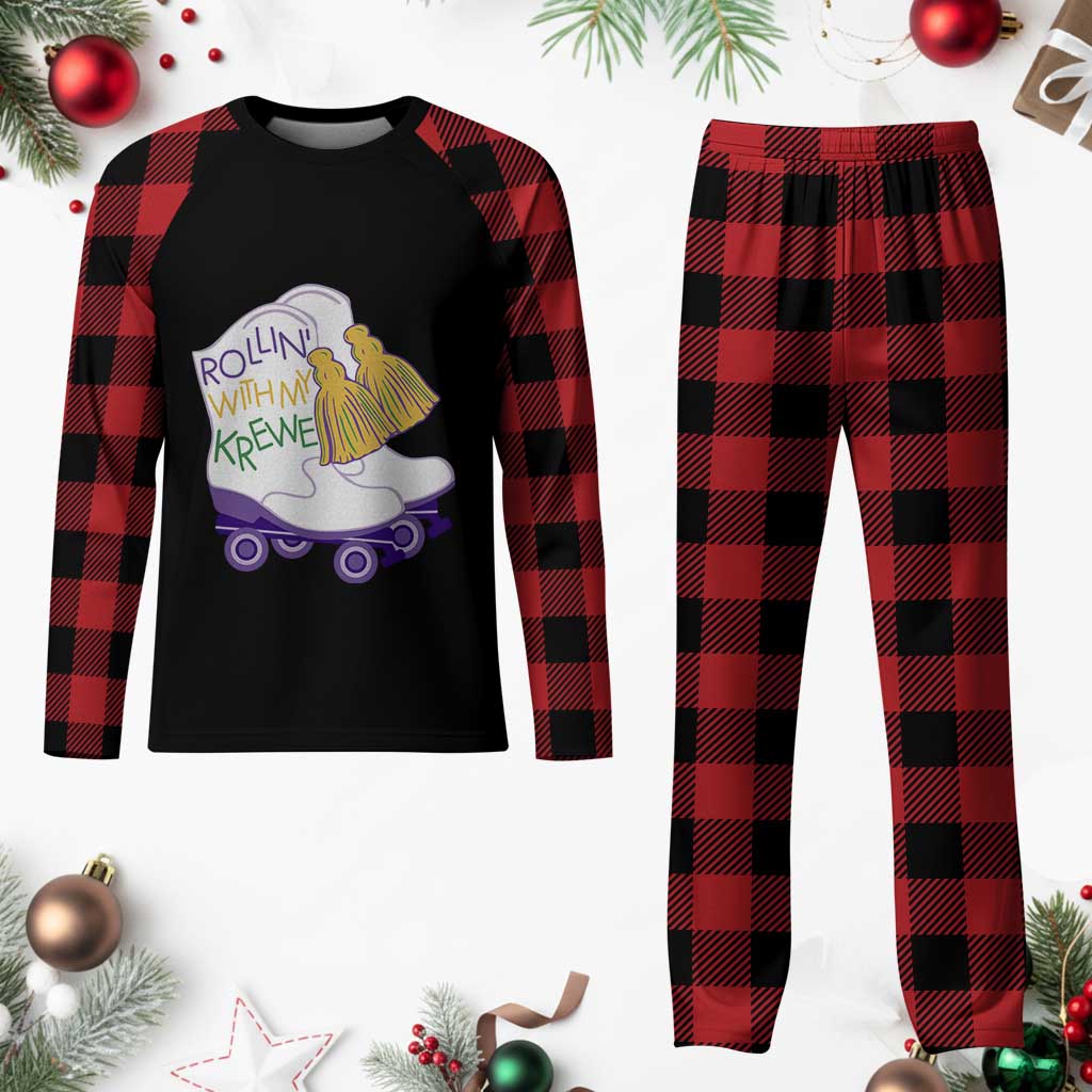 Funny Mardi Gras Plaid Pajama Set Rollin' With My Krewe Marching Boots Carnival Party TS11 Buffalo Plaid Print Your Wear