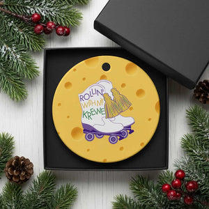Funny Mardi Gras Ceramic Ornament Rollin' With My Krewe Marching Boots Carnival Party TS11 1pc Yellow Cheese Print Your Wear