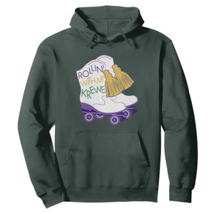 Funny Mardi Gras Hoodie Rollin' With My Krewe Marching Boots Carnival Party TS11 Dark Forest Green Print Your Wear