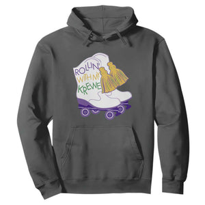 Funny Mardi Gras Hoodie Rollin' With My Krewe Marching Boots Carnival Party TS11 Dark Heather Print Your Wear