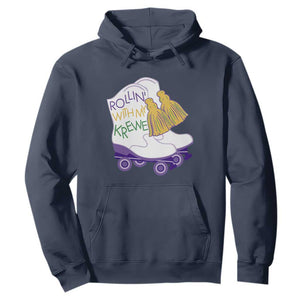 Funny Mardi Gras Hoodie Rollin' With My Krewe Marching Boots Carnival Party TS11 Navy Print Your Wear