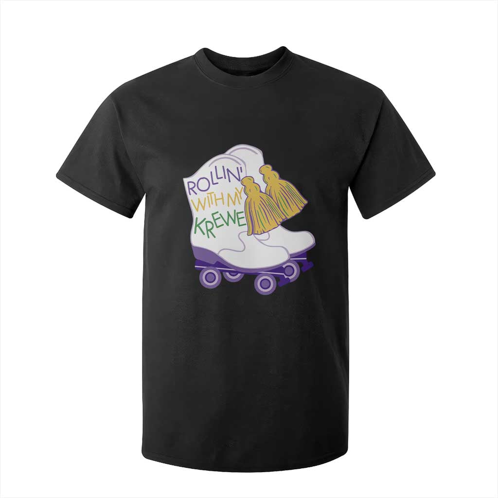 Funny Mardi Gras T Shirt For Kid Rollin' With My Krewe Marching Boots Carnival Party TS11 Black Print Your Wear