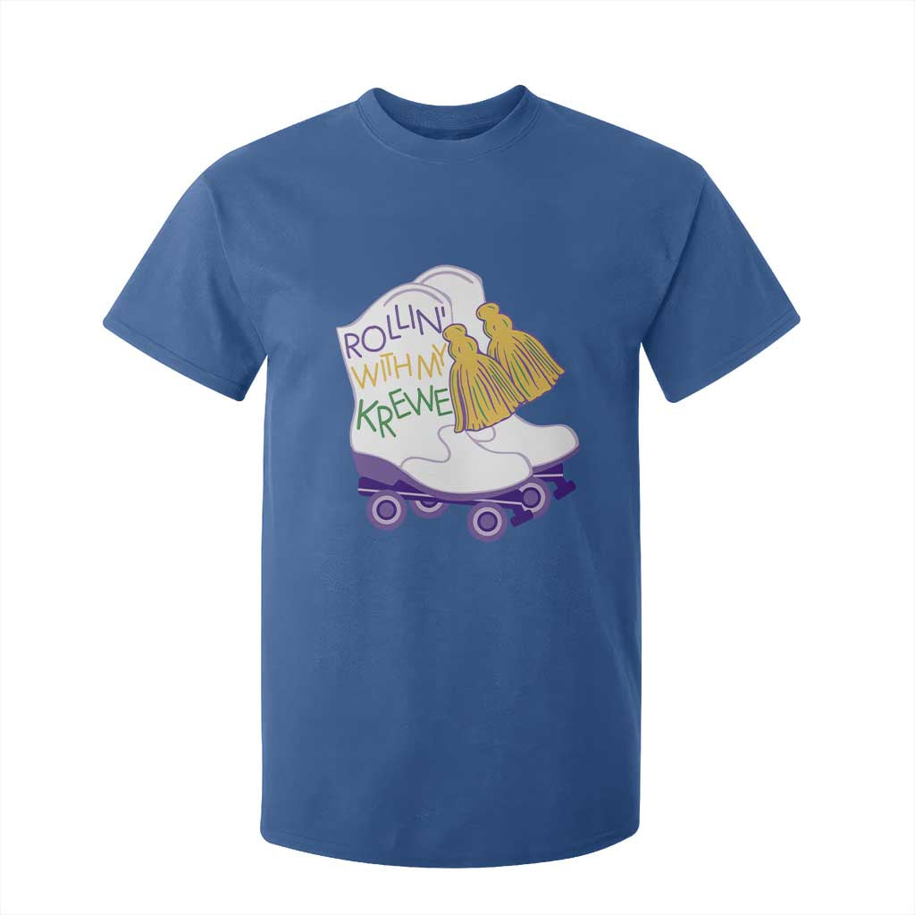 Funny Mardi Gras T Shirt For Kid Rollin' With My Krewe Marching Boots Carnival Party TS11 Royal Blue Print Your Wear