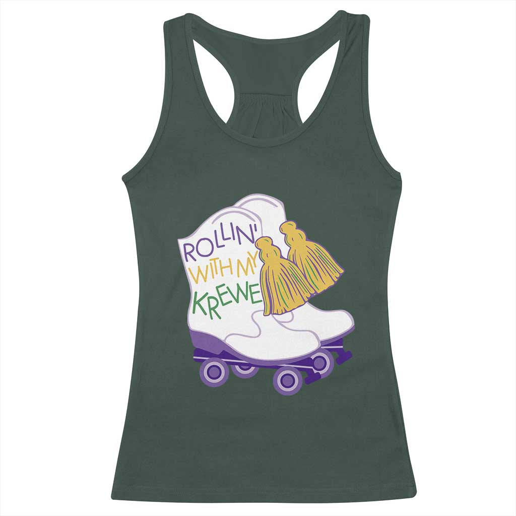Funny Mardi Gras Racerback Tank Top Rollin' With My Krewe Marching Boots Carnival Party TS11 Dark Forest Green Print Your Wear