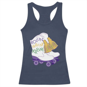 Funny Mardi Gras Racerback Tank Top Rollin' With My Krewe Marching Boots Carnival Party TS11 Navy Print Your Wear