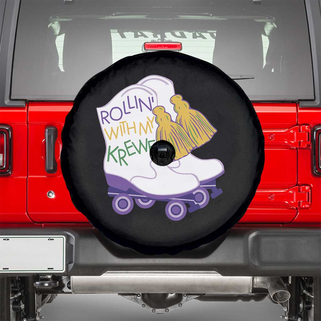 Funny Mardi Gras Spare Tire Cover Rollin' With My Krewe Marching Boots Carnival Party TS11 Black Print Your Wear