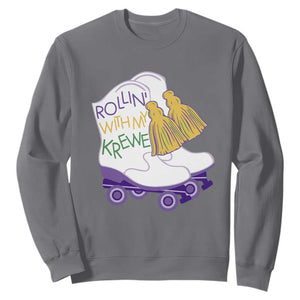 Funny Mardi Gras Sweatshirt Rollin' With My Krewe Marching Boots Carnival Party TS11 Charcoal Print Your Wear