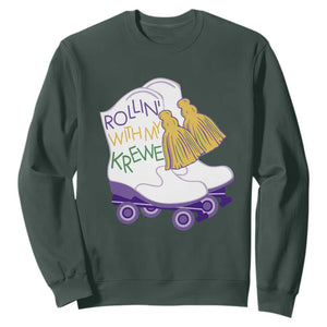 Funny Mardi Gras Sweatshirt Rollin' With My Krewe Marching Boots Carnival Party TS11 Dark Forest Green Print Your Wear