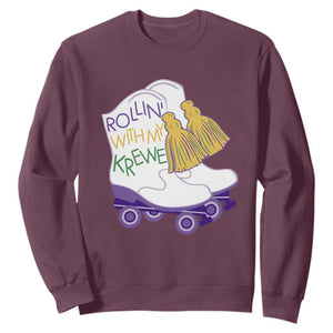 Funny Mardi Gras Sweatshirt Rollin' With My Krewe Marching Boots Carnival Party TS11 Maroon Print Your Wear