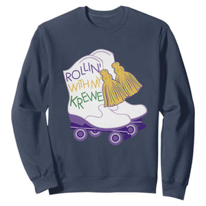 Funny Mardi Gras Sweatshirt Rollin' With My Krewe Marching Boots Carnival Party TS11 Navy Print Your Wear