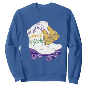 Funny Mardi Gras Sweatshirt Rollin' With My Krewe Marching Boots Carnival Party TS11 Royal Blue Print Your Wear